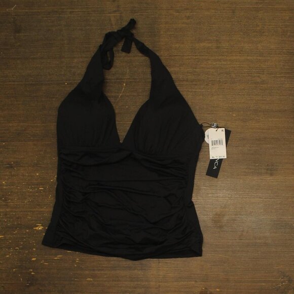 NWT La Blanca Standard Island Goddess Halter Tankini Swimsuit Top Black Noire 12 - Picture 3 of 6